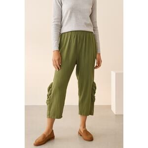 Oh My Gauze! 100% Cotton Crop Pants | Green Ruched Peasant Boho Minimalist | 2